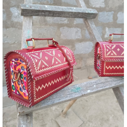 HAND EMBROIDERED LEATHER HUT BAG