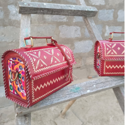 HAND EMBROIDERED LEATHER HUT BAG