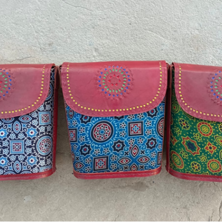 HAND EMBROIDERED LEATHER HUT BAG