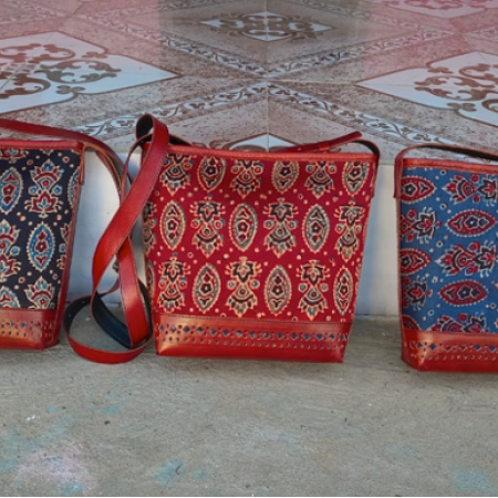 HAND EMBROIDERED LEATHER HUT BAG